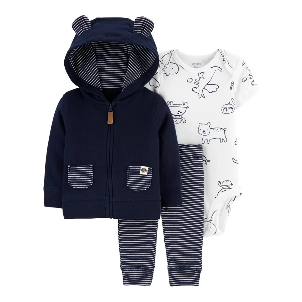 Carter's Navy  3-Piece Animals Little Jacket Set- NB - Picture 2 of 10